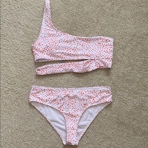 ROMWE Orange/White Spotted Bathing Suit - L